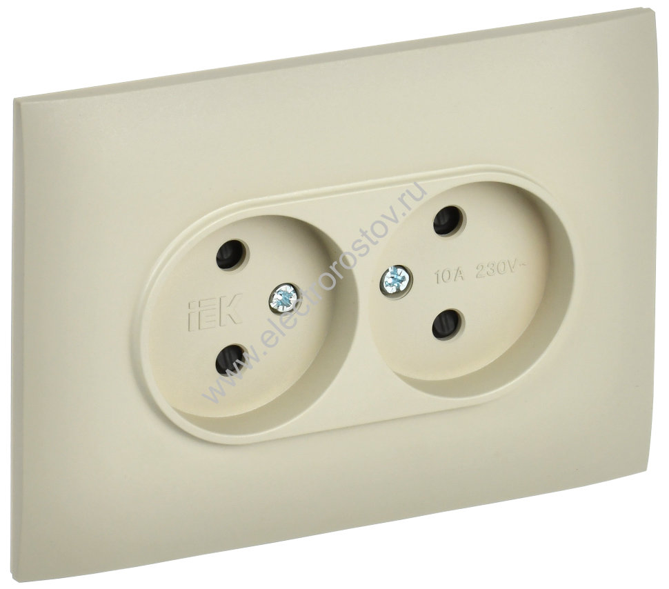 IEK SKANDY Бежевый Розетка 2-ая б/з с защитными шторками 10А в сборе SK-R09B