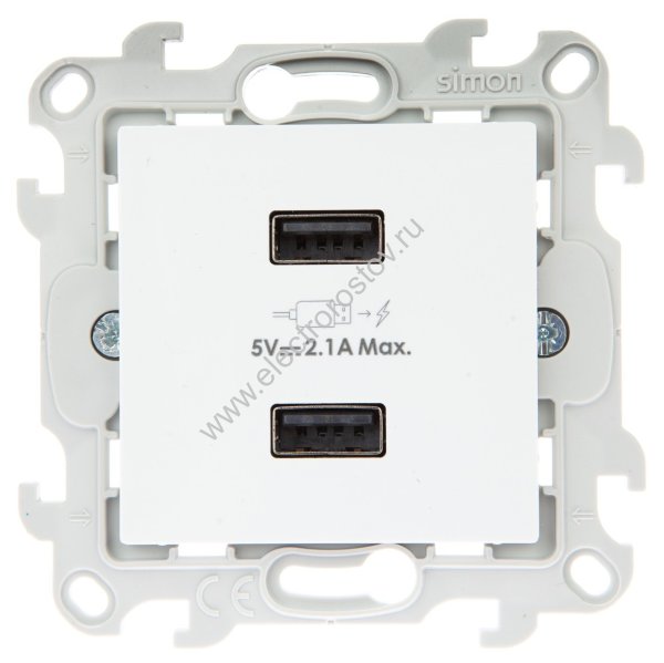 Simon 24 Белый Розетка 2хUSB 2,4A Simon