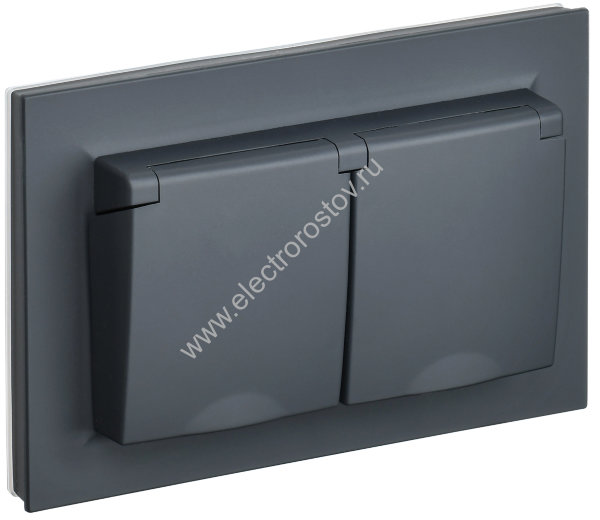 IEK BRITE Графит Розетка 2-я с крыш 16А в сборе IP44 РСбш12-3-44-БрГ
