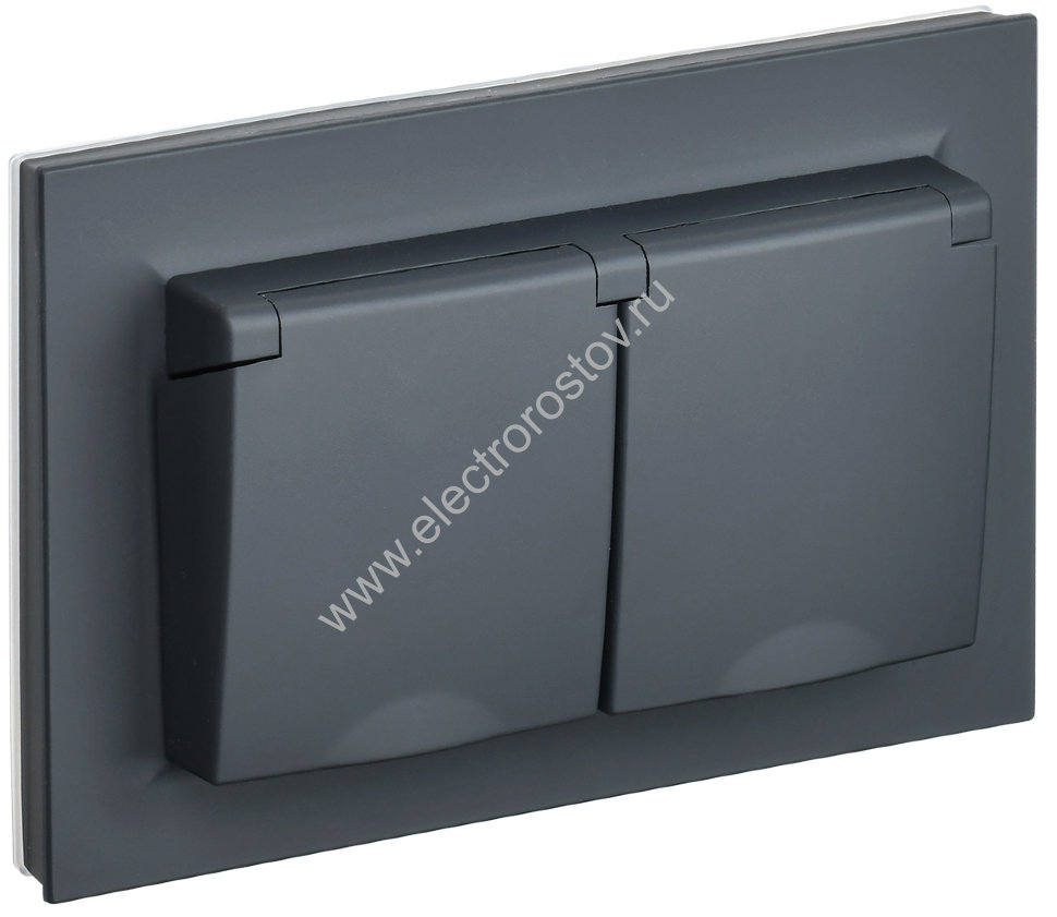 IEK BRITE Графит Розетка 2-я с крыш 16А в сборе IP44 РСбш12-3-44-БрГ