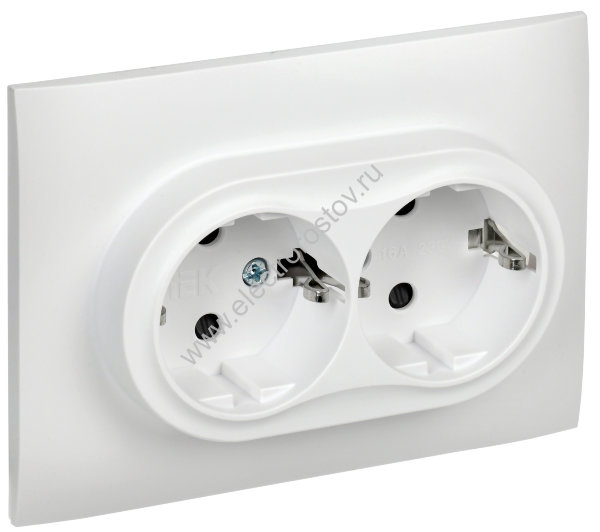 IEK SKANDY Арктический белый Розетка 2-ая с/з с защитными шторками 16А в сборе SK-R07W