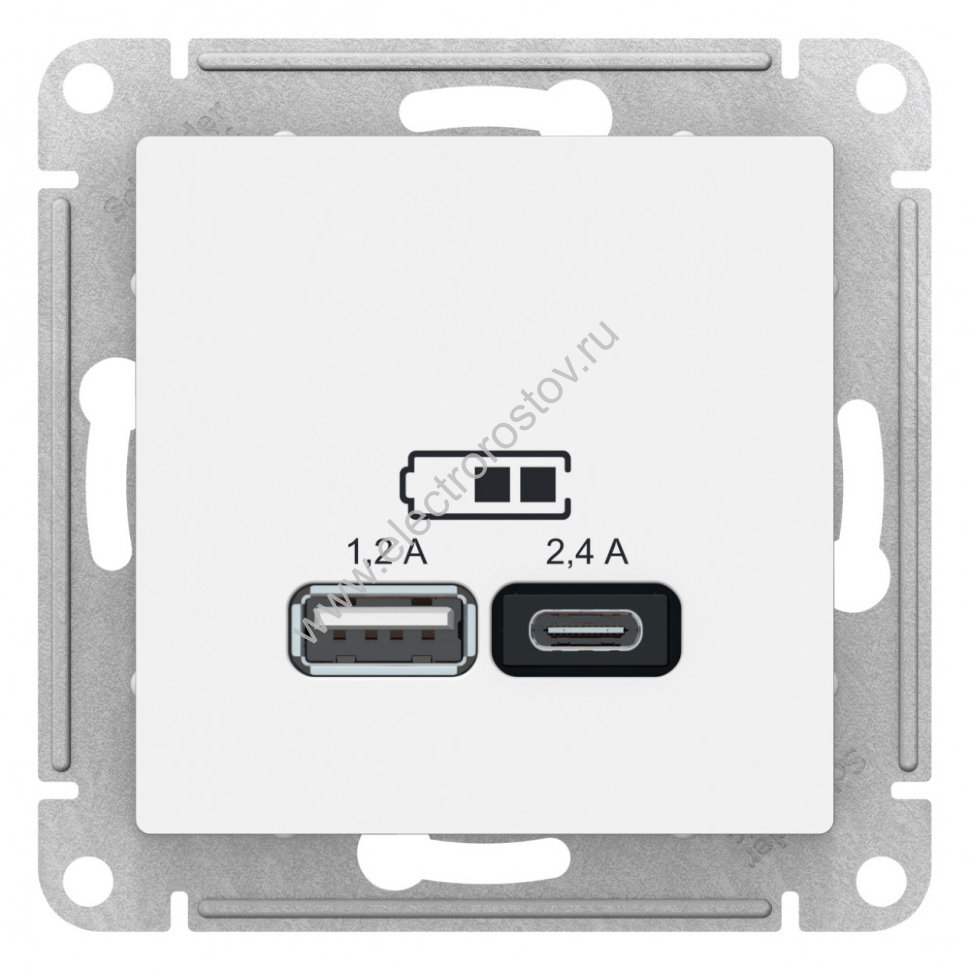 AtlasDesign Бел Розетка USB A+C; 5В/2,4A; 2x5В/1,2A Schneider Electric
