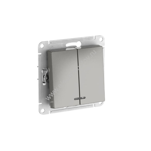 AtlasDesign Сталь Выключатель 2-клавишный с подсветкой с быстрозажим. клеммами Schneider Electric