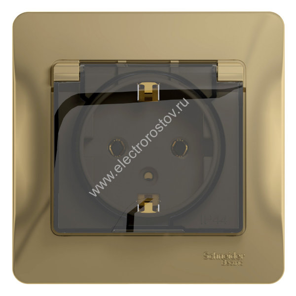Glossa Титан Розетка 1-ая с/з со шторками с крышкой, IP44 (в сборе с рамкой) Schneider Electric