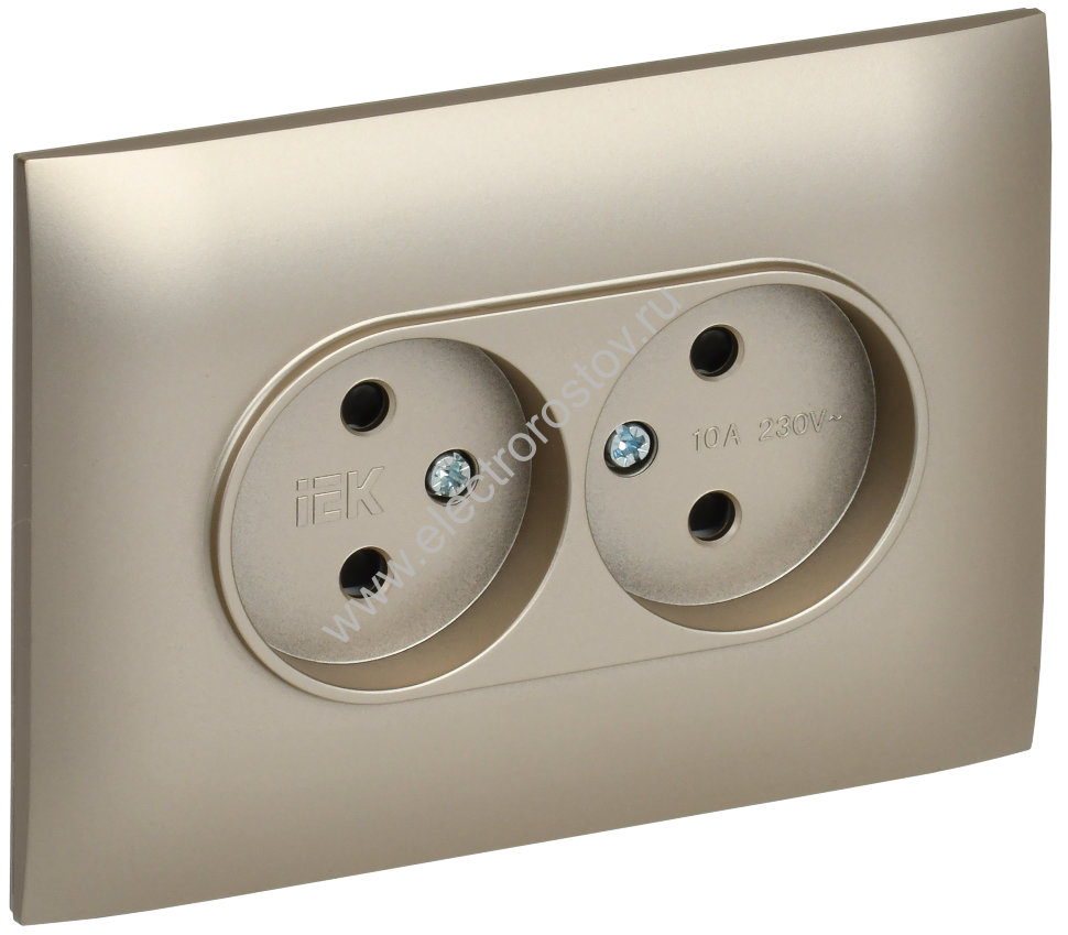 IEK SKANDY Шампань Розетка 2-ая б/з с защитными шторками 10А в сборе SK-R09Sh