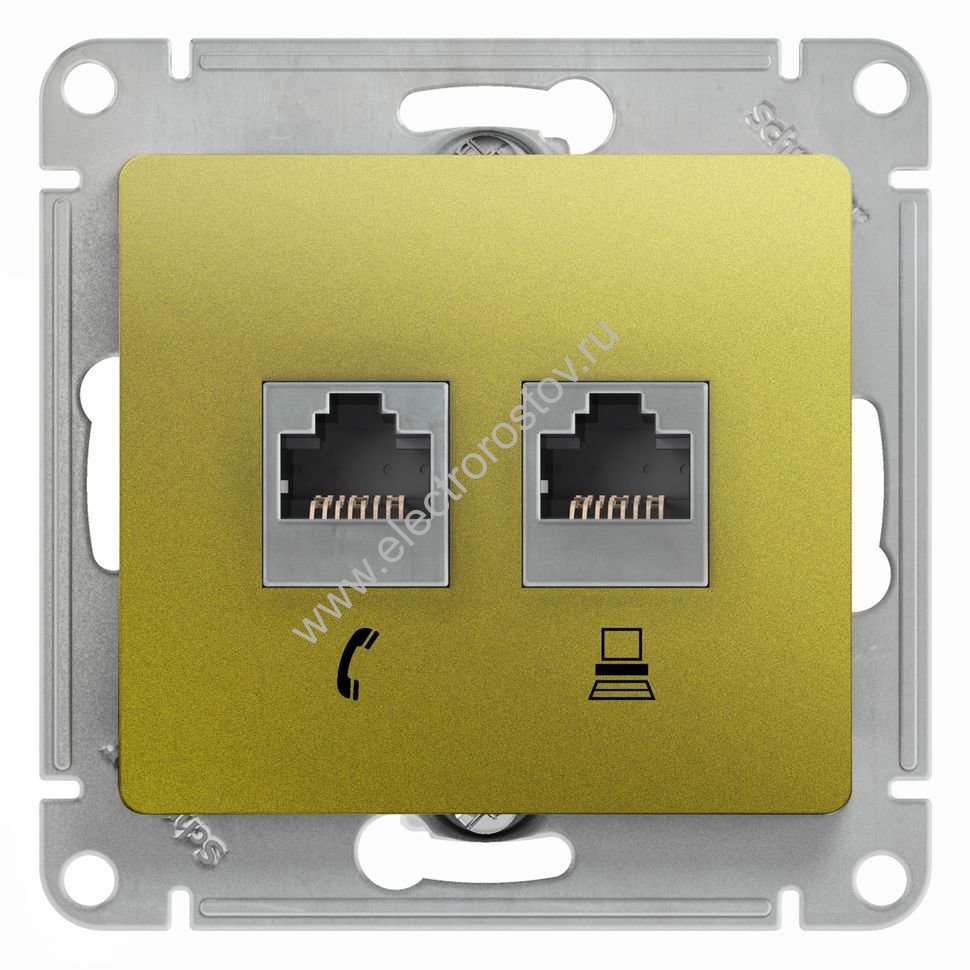 Systeme Electric Glossa Фисташковый Розетка компьютерная + телеф. RJ11+RJ45, кат. 5e