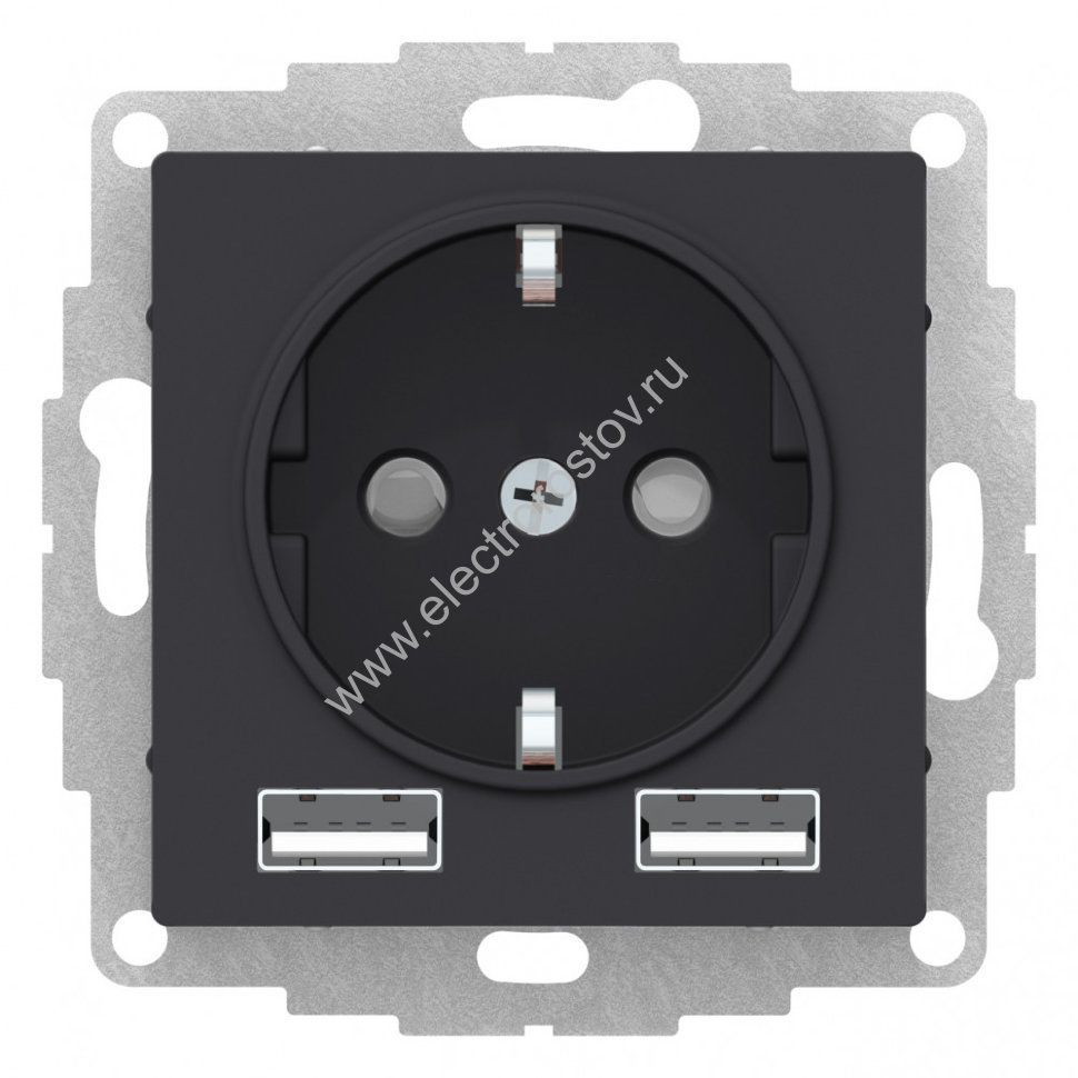 AtlasDesign Карбон Розетка + USB Розетка A+A, 1x2,4A или 2х1,2А Schneider Electric