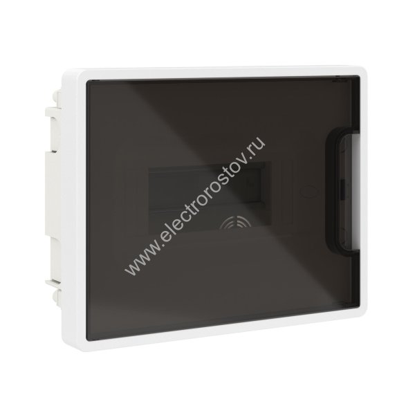 Щиток 8 мод встраиваемый ФРЕЙМ, белый, с тонированной дверцей, с 2  шинами PEN на 6 и 8 отв.