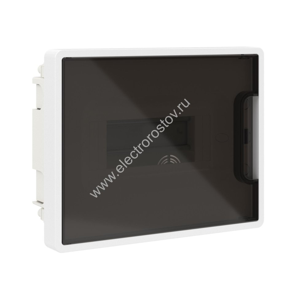 Щиток 8 мод встраиваемый ФРЕЙМ, белый, с тонированной дверцей, с 2  шинами PEN на 6 и 8 отв.