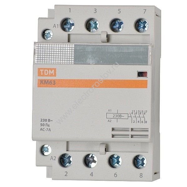 КМ63 Контактор модульный 220V AC 4-63 4НО TDM