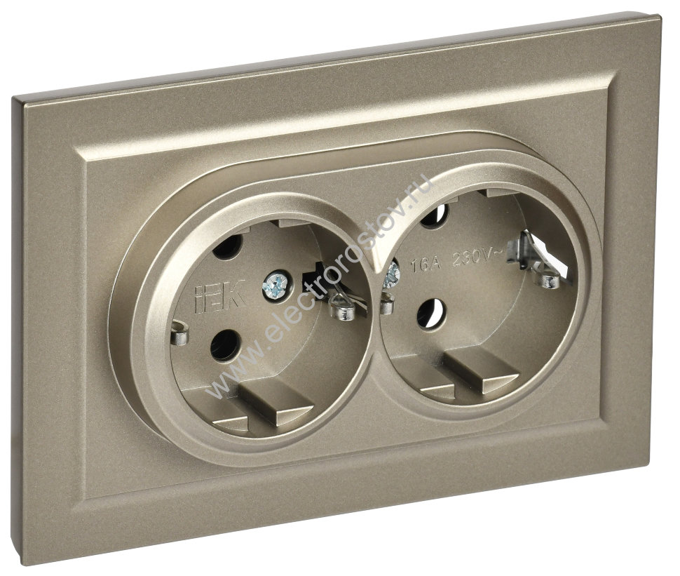 IEK BRITE Шампань Розетка 2-м с/з с защ. штор. 16А в сборе РСш12-3-БрШ