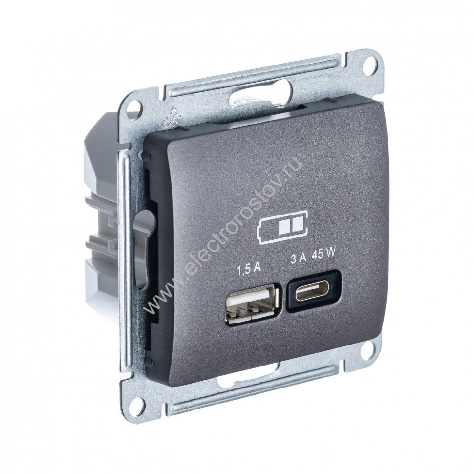 Glossa Графит Розетка USB A+C, 45Вт; 5В/1,5-3А Schneider Electric