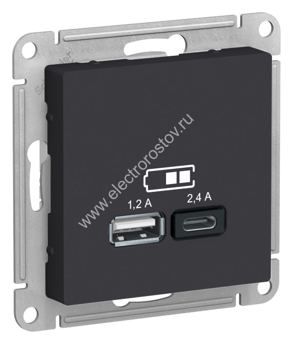 AtlasDesign Карбон Розетка USB A+C; 5В/2,4A; 2x5В/1,2A Schneider Electric