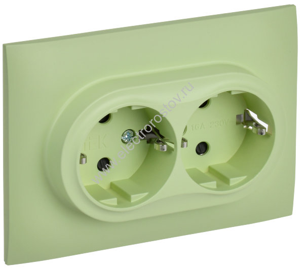 IEK SKANDY Мятный Розетка 2-ая с/з с защитными шторками 16А в сборе SK-R07G