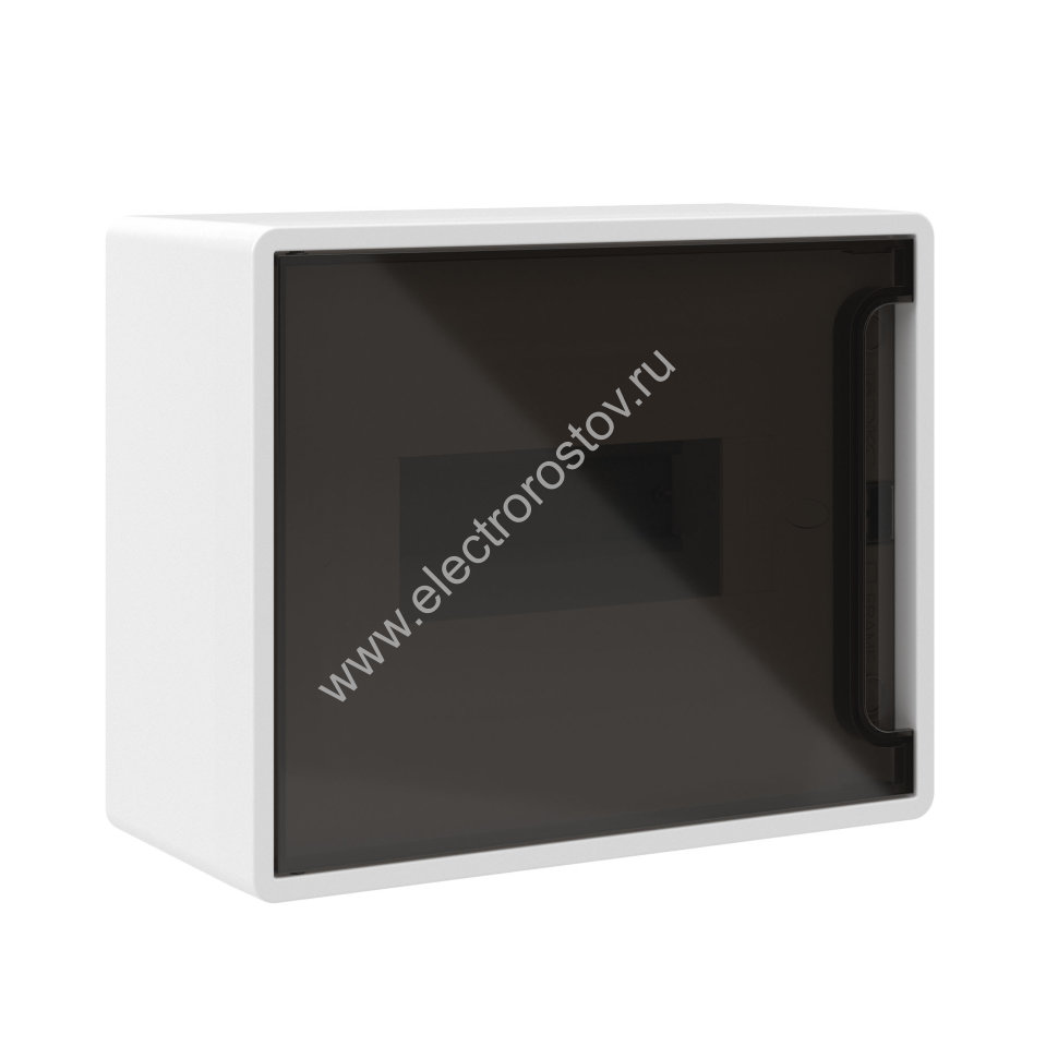 Щиток 8 мод настенный ФРЕЙМ, белый, с тонированной дверцей, с 2 шинами  PEN на 6 и 8 отв.