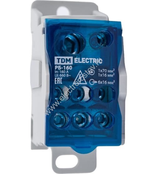 Распределительный блок на Din-рейку РБ-160 1П 160А (1х70+1х16/6х16) TDM