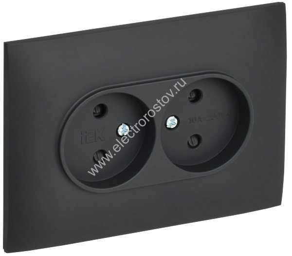 IEK SKANDY Графит Розетка 2-ая б/з с защитными шторками 10А в сборе SK-R09G