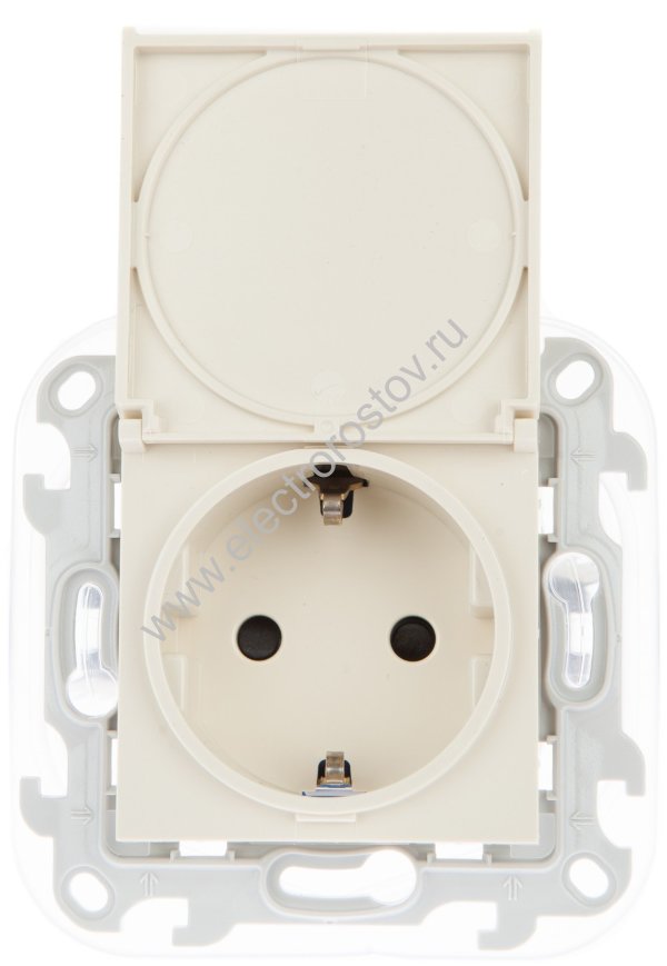 Simon 24 Слоновая кость Розетка 1-ая с крышкой и защитными шторками IP44 Push and Go Simon