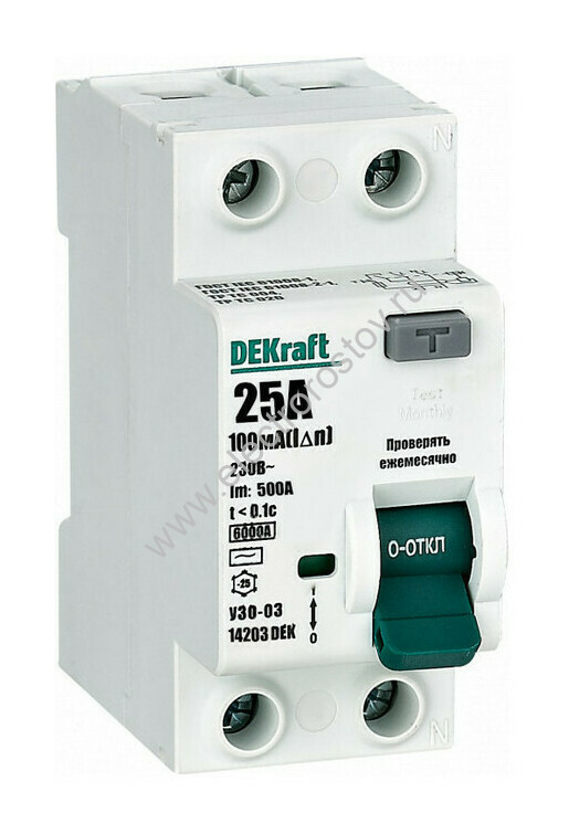 УЗО-03 Выключатель диф. тока (УЗО) 2п 25А 10 мА AC DEKraft