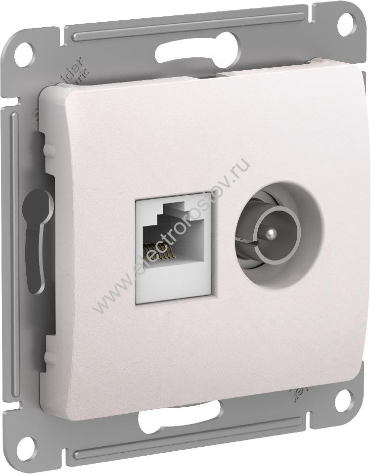 Glossa Перламутр Розетка двойная ТВ+комп RJ45, кат. 5e Schneider Electric