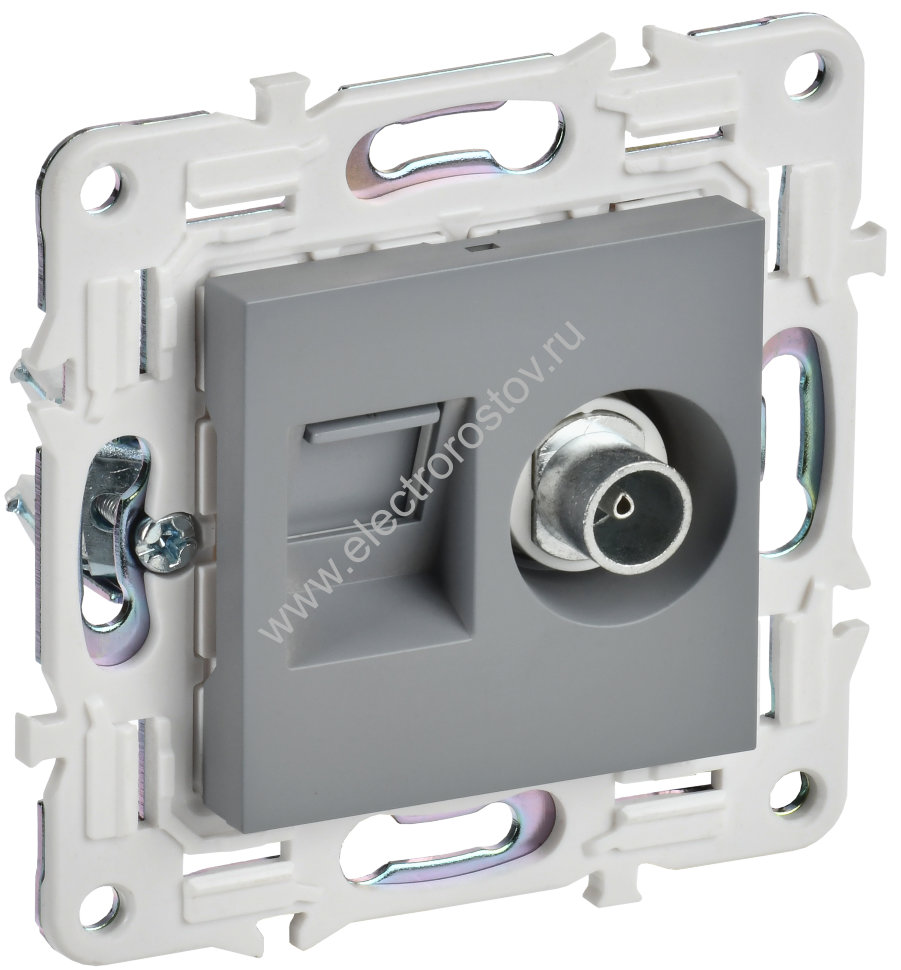 IEK SKANDY Серый Розетка двойная TV+RJ45 кат.5E SK-A14Gr