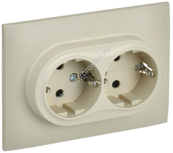 IEK SKANDY Бежевый Розетка 2-ая с/з с защитными шторками 16А в сборе SK-R07B