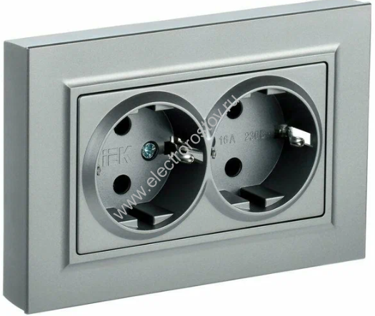 IEK BRITE Алюминий Розетка 2-м с/з с защ штор 16А в сборе РСш12-3-БрС