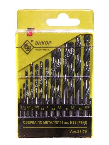 Набор сверл по металлу 13 шт., пласт. коробка (1.5-6,5мм) Энкор