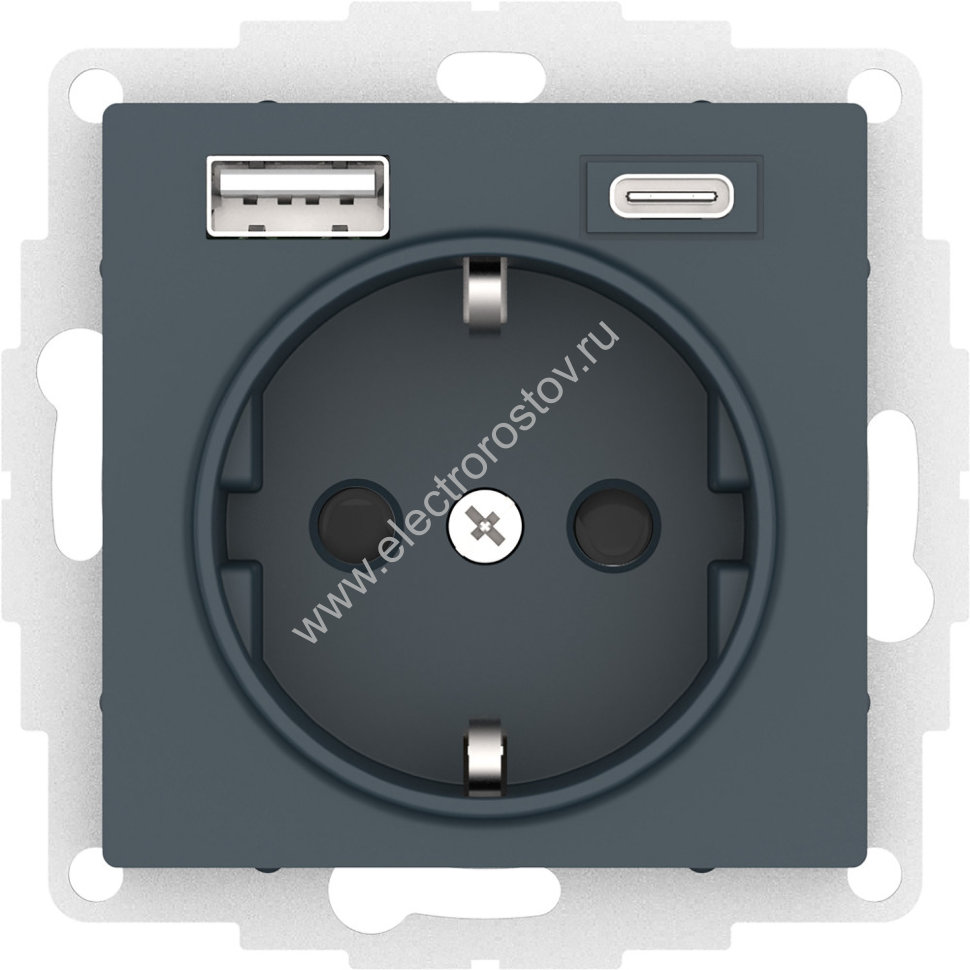 AtlasDesign Изумруд Розетка + USB Розетка A+C 1x5 В/2,4А; 3,0 А; 2х5В/1,5А Schneider Electric