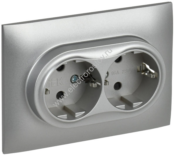 IEK SKANDY Серебряный Розетка 2-ая с/з с защитными шторками 16А в сборе SK-R07S
