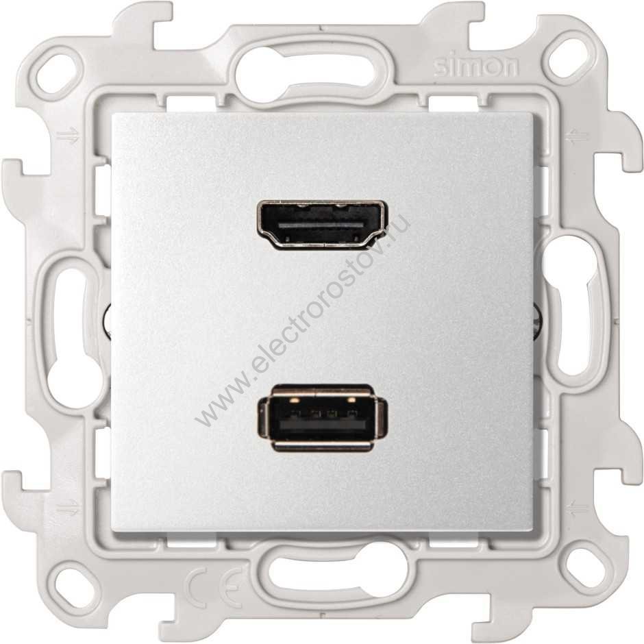 Simon 24 Алюминий Розетка HDMI+USB 2.0 Simon