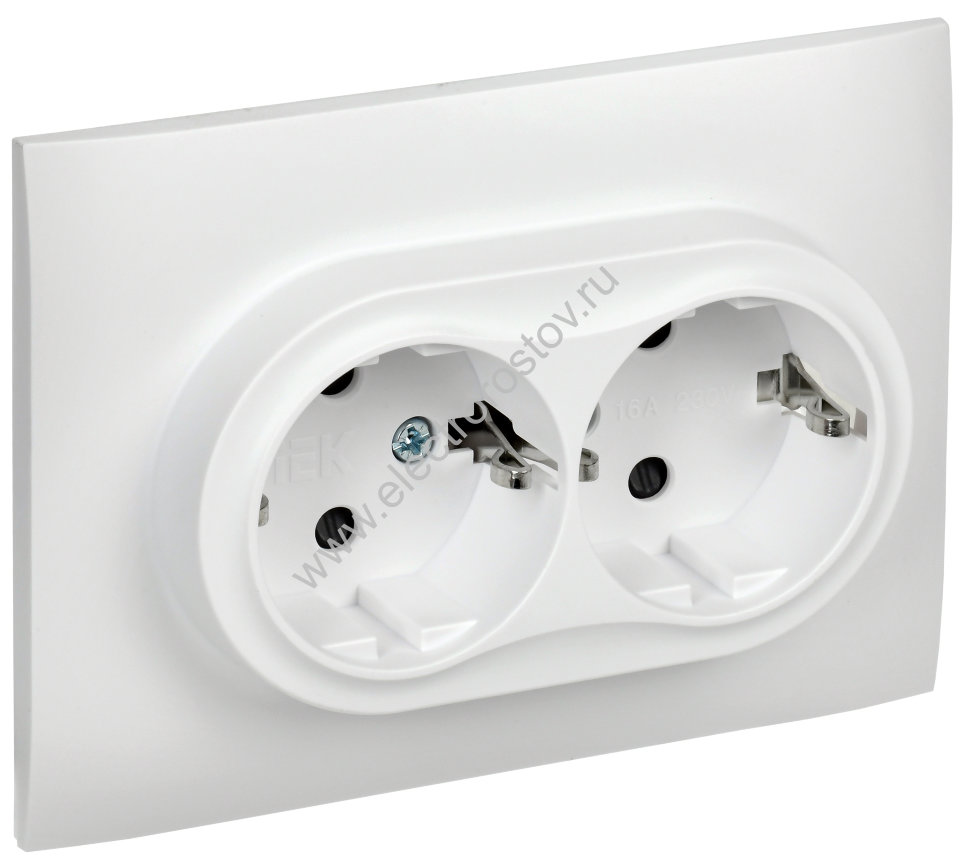 IEK SKANDY Арктический белый Розетка 2-ая с/з с защитными шторками 16А в сборе SK-R07W