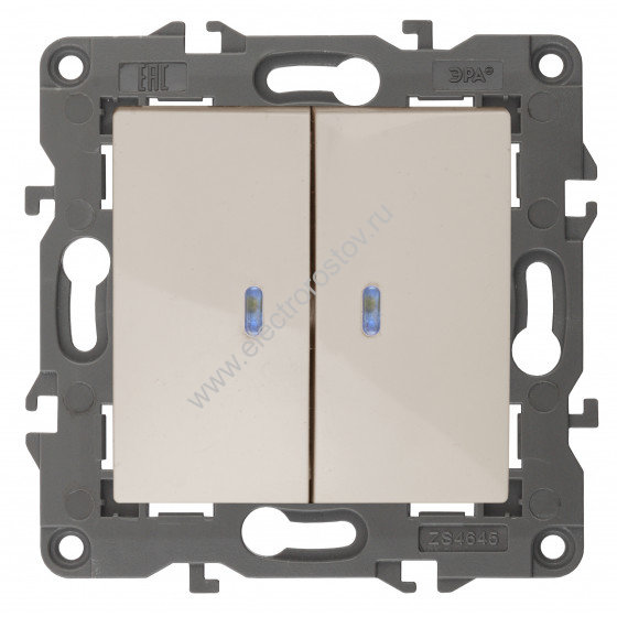 Elegance Слоновая кость Выключатель двухклавишный с подсветкой ЭРА