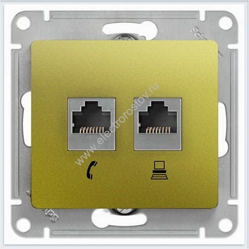 Systeme Electric Glossa Фисташковый Розетка компьютерная 2-ая RJ45, кат. 5e