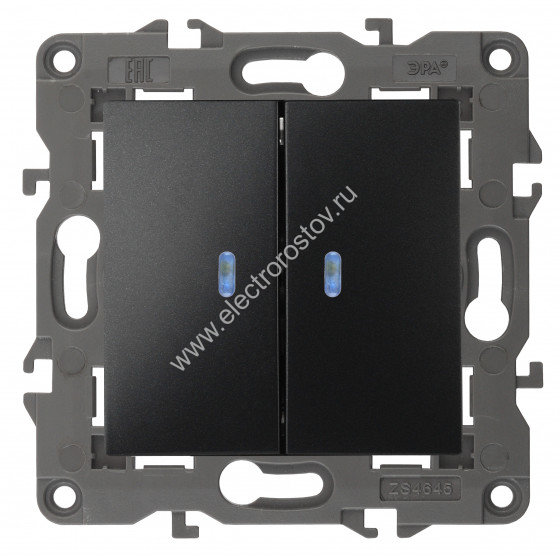 Elegance Антрацит Выключатель двухклавишный с подсветкой ЭРА