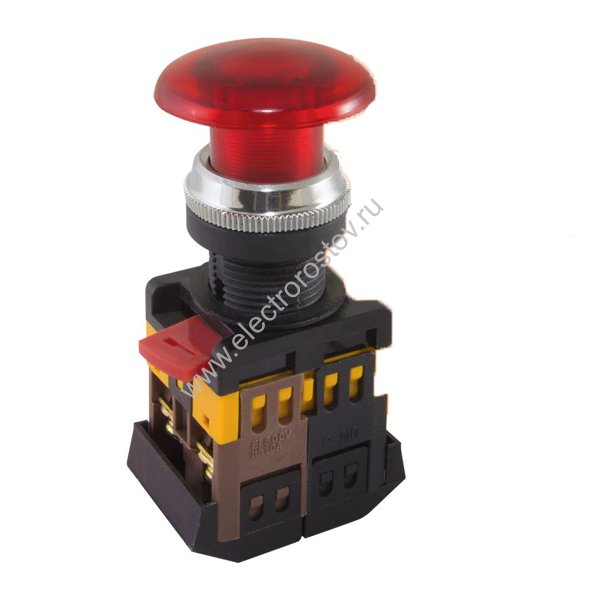 Кнопка AELA-22 "Грибок" красный d22мм неон/230В 1з+1р TDM