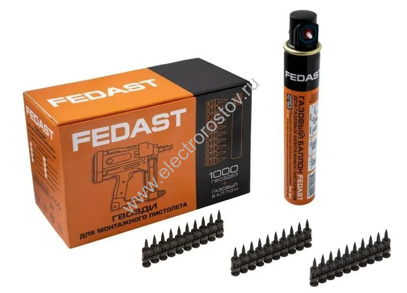 Гвоздь по бетону, металлу 2.7x19мм кованные (1000 шт/уп + газовый баллон) Fedast