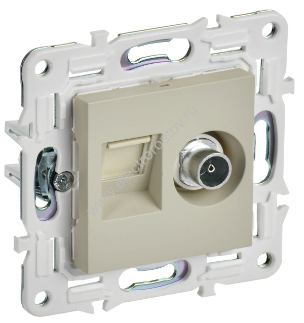 IEK SKANDY Бежевый Розетка двойная TV+RJ45 кат.5E SK-A14B