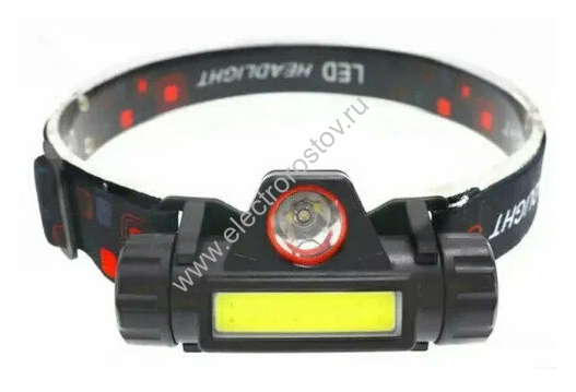 Фонарь налобный аккумуляторный COB + LED+USB зарядка