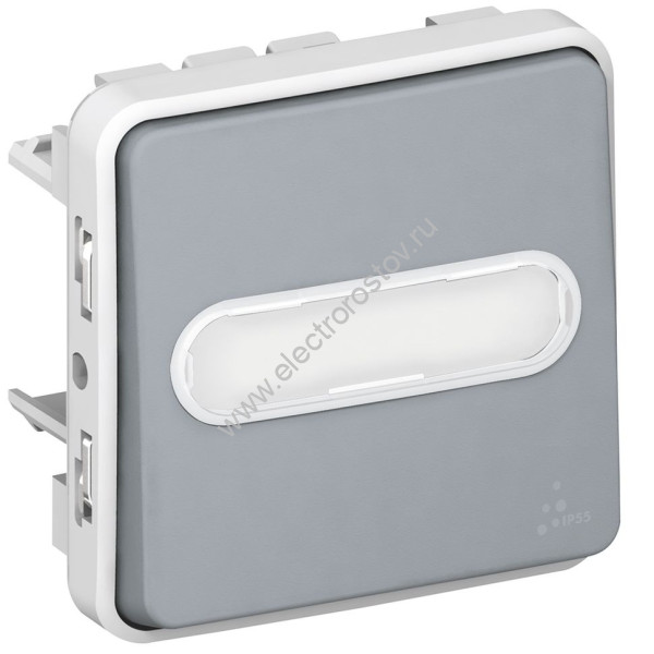 Plexo Серый Кнопочный выключатель с подсветкой, Н.О. контакт, с держателем этикетки, 10A Legrand