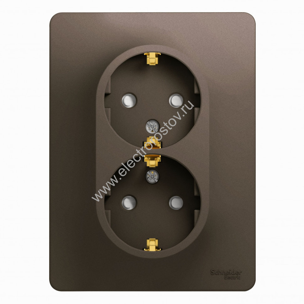 Glossa Шоколад Розетка 2-ая с/з со шторками Schneider Electric