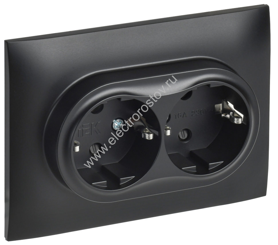 IEK SKANDY Черный Розетка 2-ая с/з с защитными шторками 16А в сборе SK-R07Bl
