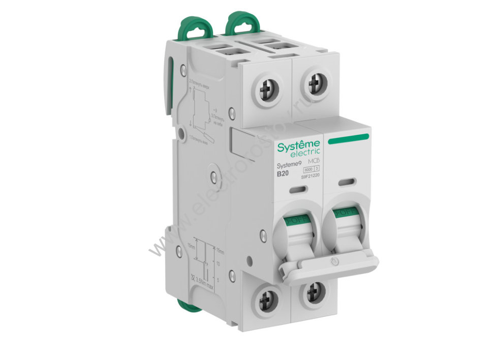 Systeme Electric Systeme9 Автоматический выключатель (АВ) B 20A 2P 6kA 400В