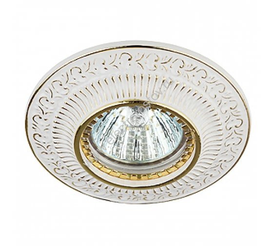 Светильник круглый вензель, белый/золото, MR16, 12V/220V, 50W, GU5.3 ЭРА