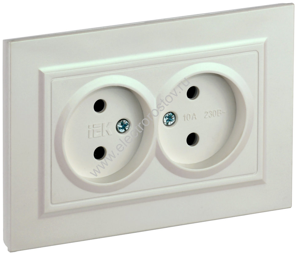 IEK BRITE Жемчуг Розетка 2-я без з/к/ш 10А в сборе РС12-2-БрЖ