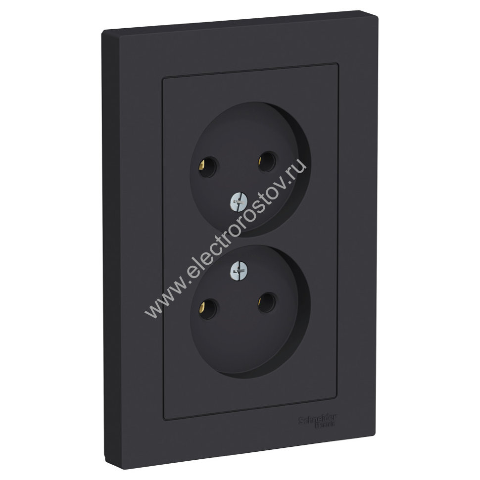 AtlasDesign Карбон Розетка 2-ая без заземления, в сборе Schneider Electric