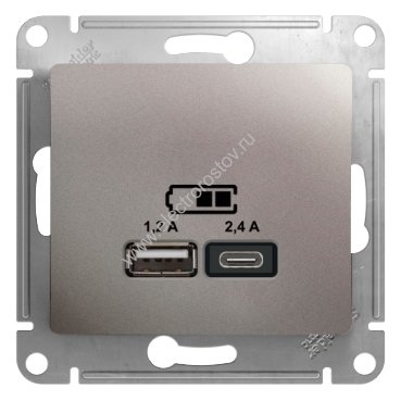 Glossa Платина Розетка USB A+C; 5В/2,4A; 2x5В/1,2A Schneider Electric