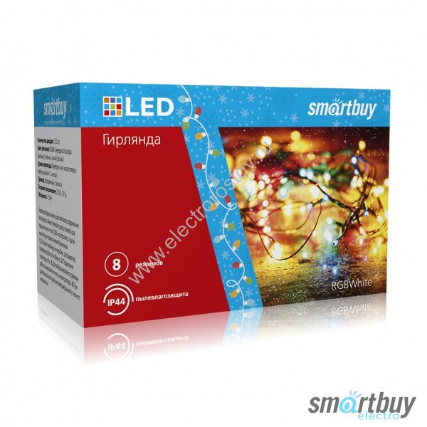 Гирлянда с контроллером, RGB, 6м, 100 диодов, IP20, прозрачный провод Smartbuy