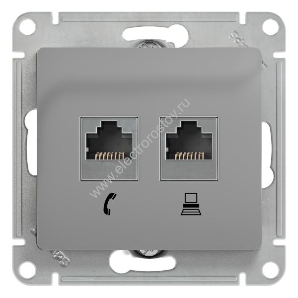Glossa Алюминий Розетка компьютерная + телеф., RJ11+RJ45, кат.5e Schneider Electric