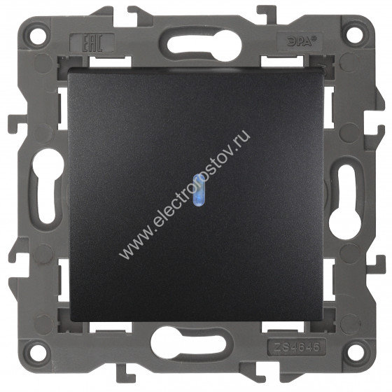 Elegance Антрацит Выключатель одноклавишный с подсветкой ЭРА